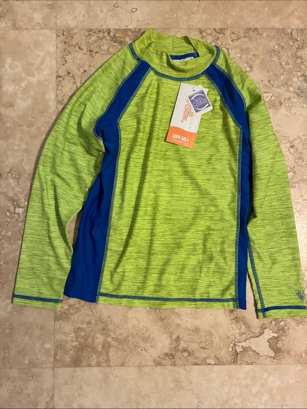 Kids UPF 50+ Long Sleeve Rash Guard - Lime Green & Royal Blue